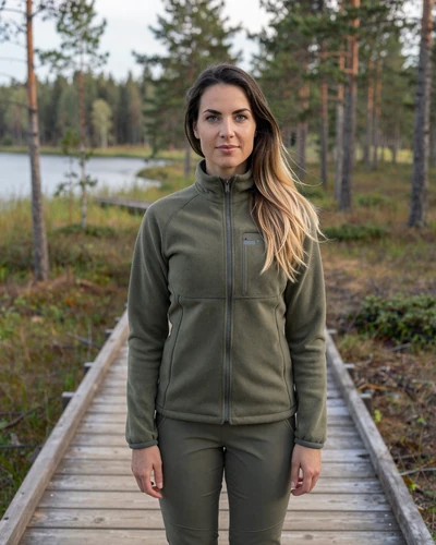 Lithuanian woman Vilma on a wooden boardwalk in Aukstaitija National Park