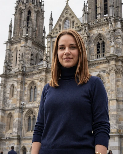 Swiss woman Martina near the ornate Abbey of Saint Gall in eastern Switzerland