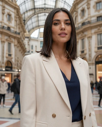Italian woman Valentina in the elegant Galleria Vittorio Emanuele in Milan