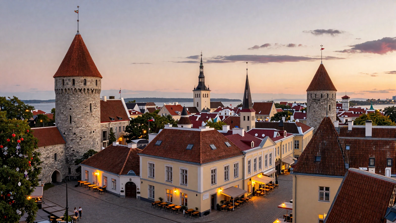 Tallinn Estonia medieval old town with red rooftops at golden hour for Baltic women dating