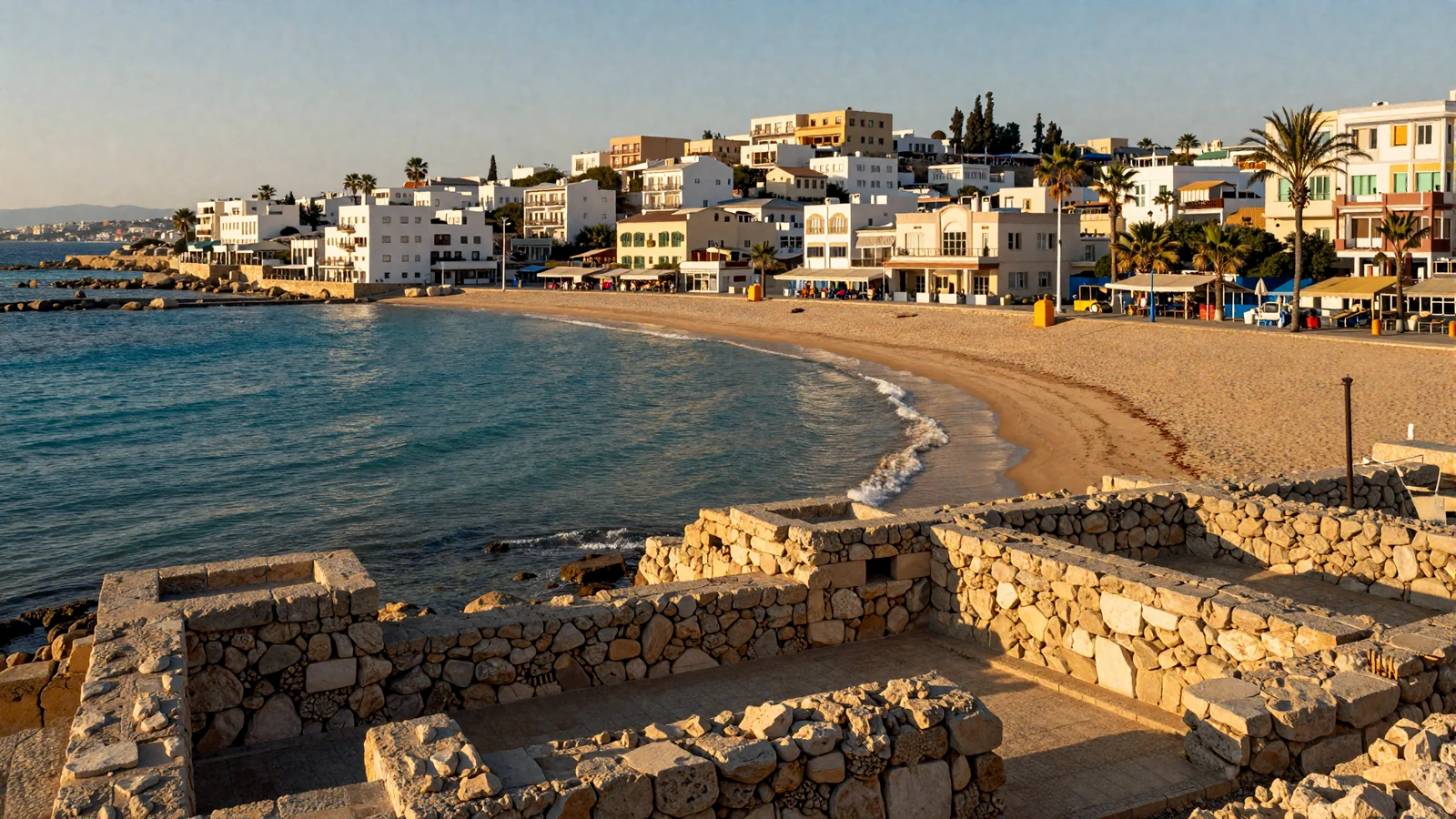 Stunning Mediterranean coastline in Paphos Cyprus with turquoise water and ancient harbor for Cypriot women dating