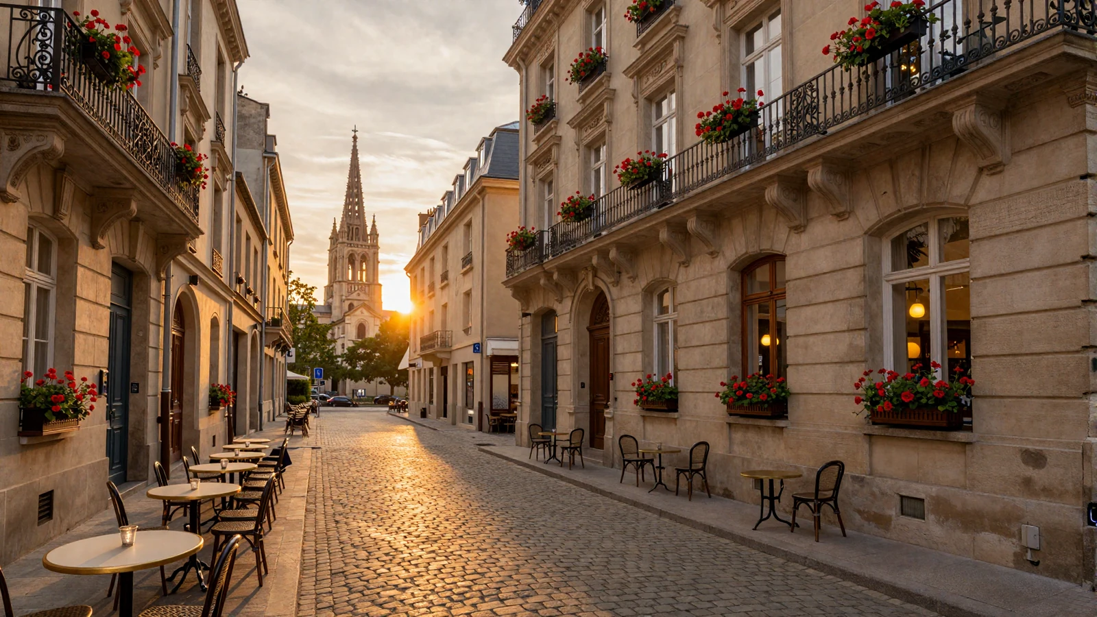 Romantic European boulevard at sunset ideal for a first date abroad