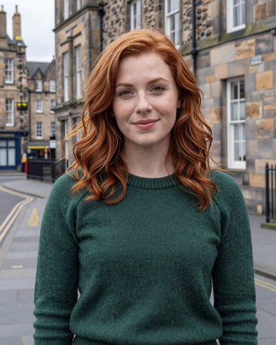 British woman Fiona with auburn hair in Edinburgh Old Town