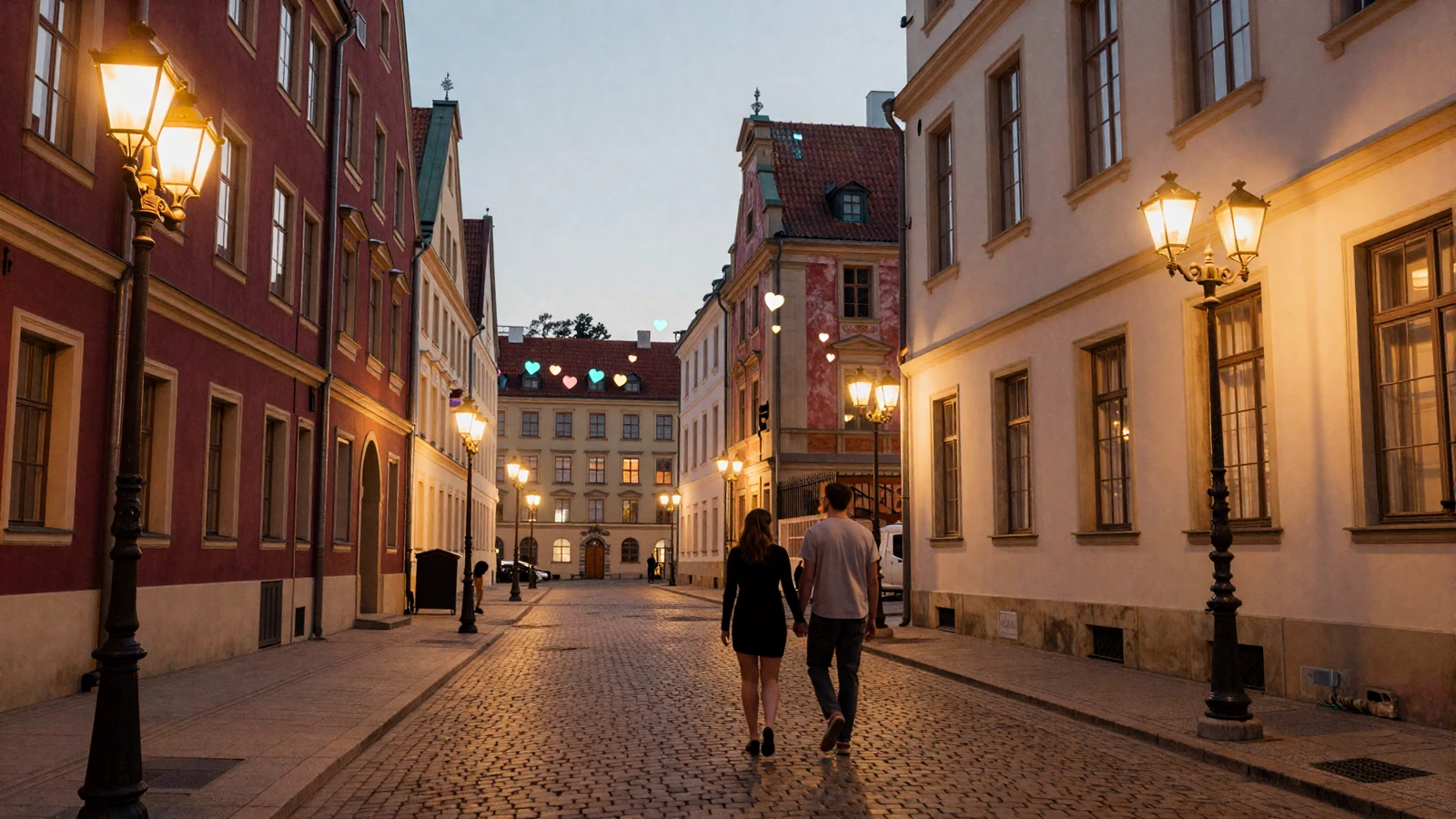 Romantic European boulevard at dusk setting the scene for international dating