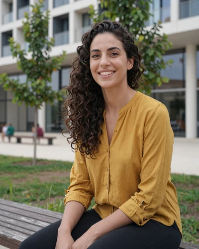 Cypriot woman Sophia in a modern park in Nicosia Cyprus with warm daylight