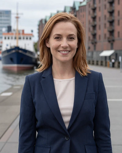 German woman Marie by the Hamburg harbor waterfront