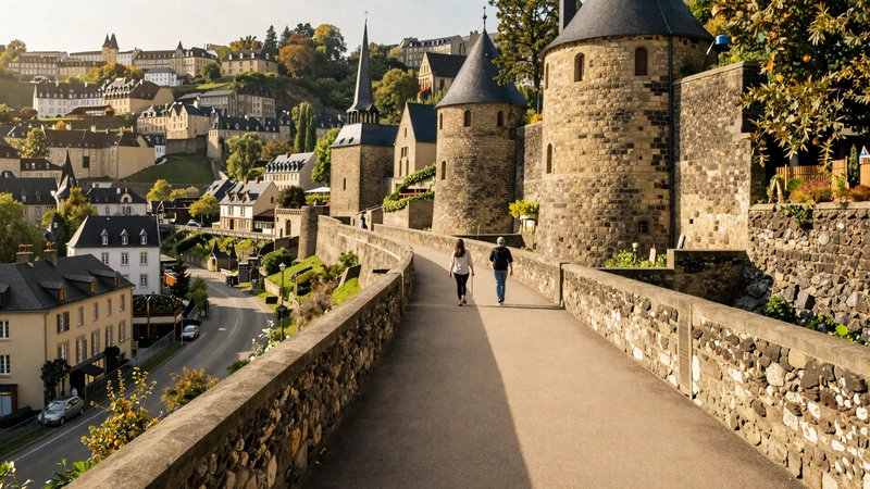 The Chemin de la Corniche walkway in Luxembourg City overlooking the historic Grund district ideal for romantic dates