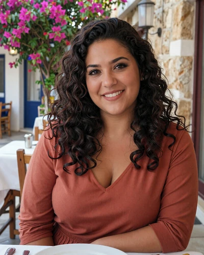 Greek woman Katerina at an outdoor taverna in Heraklion Crete