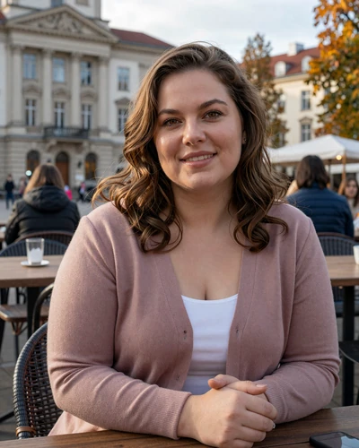 Estonian woman Marika at outdoor cafe in university town Tartu Estonia