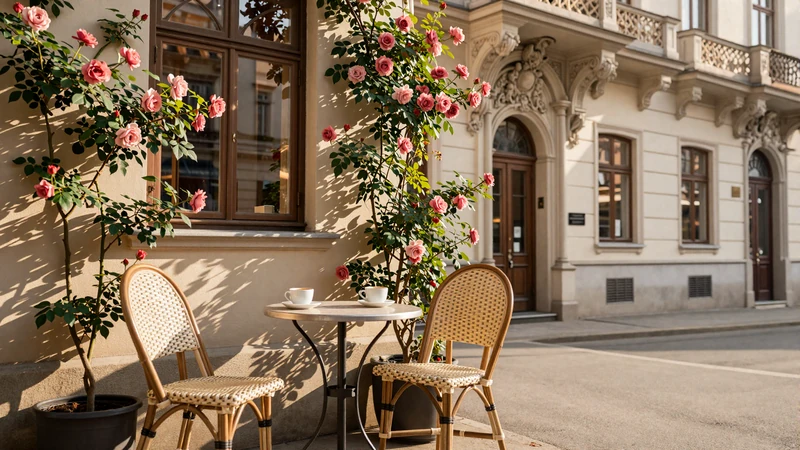 Charming European cafe terrace perfect for a first date with a European woman