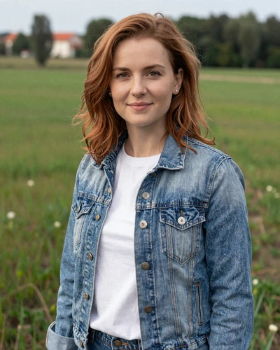 Latvian woman Elīna in the green countryside near Jelgava Latvia