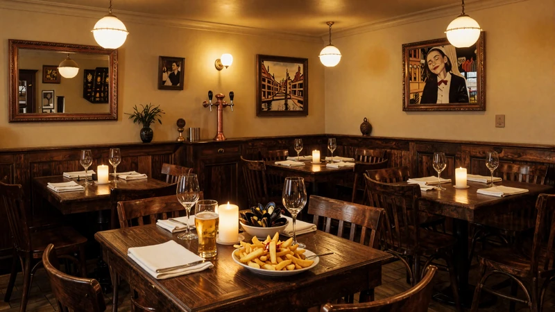 Cozy Belgian brasserie with moules-frites and Belgian beer ideal for a romantic date in Belgium