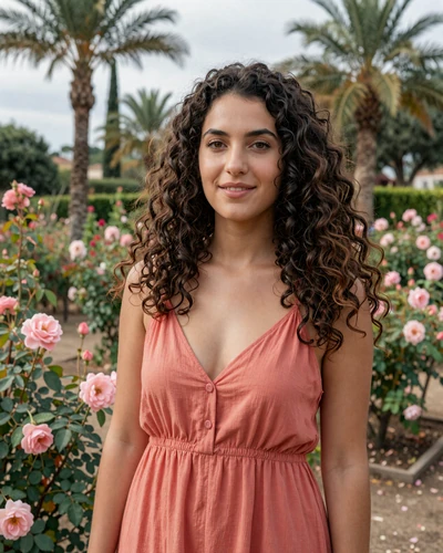 Monacan woman Léa in a Mediterranean rose garden in Fontvieille Monaco