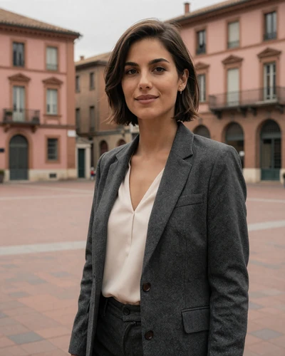 French woman Margaux on a terracotta square in Toulouse city center