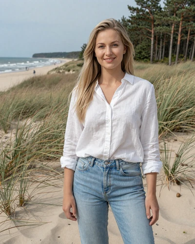 Lithuanian woman Giedre on the Curonian Spit sand dunes near Klaipeda