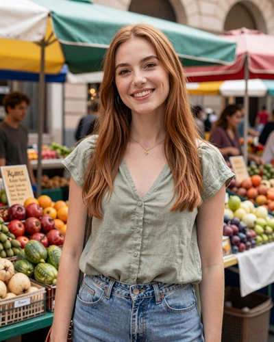 Italian woman Giulia at a colorful outdoor food market in Testaccio Rome