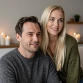 Robert and Linnea in a cozy Scandinavian setting with warm candlelight