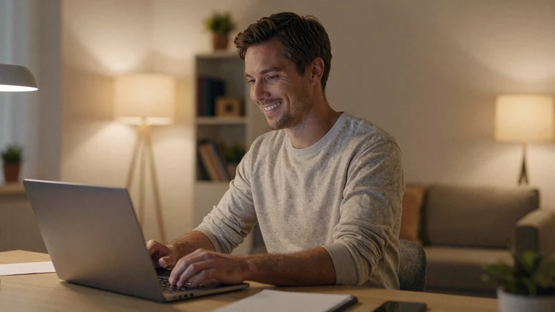 American man video chatting with his European partner on a laptop at a cozy home desk