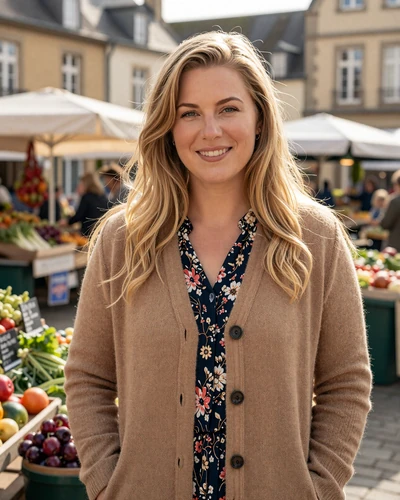 Luxembourg woman Nathalie at a farmers market in Ettelbruck town square