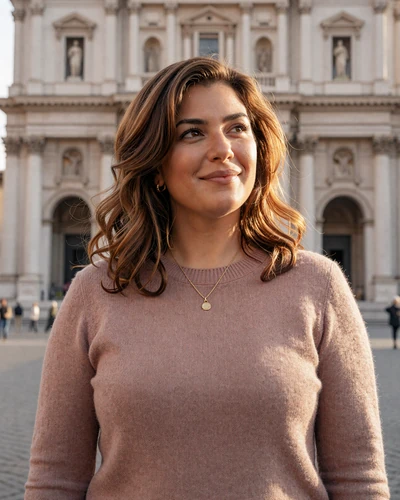 Italian woman Eleonora in front of the Lateran Basilica in San Giovanni Rome