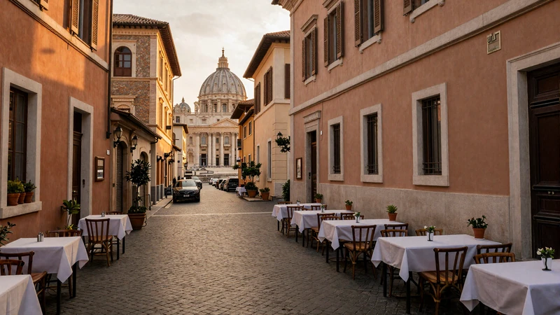 Charming cobblestone street in the Borgo district near Vatican City Rome at sunset perfect for romantic dates