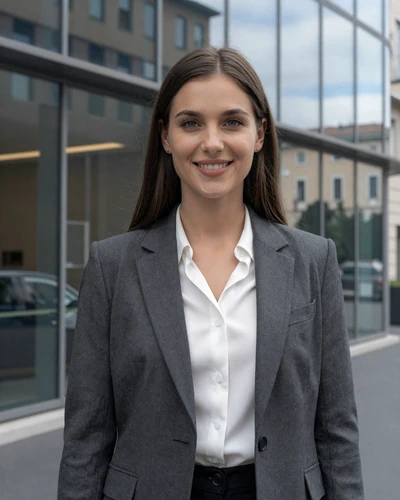 Italian woman Alessia near modern architecture in EUR district Rome