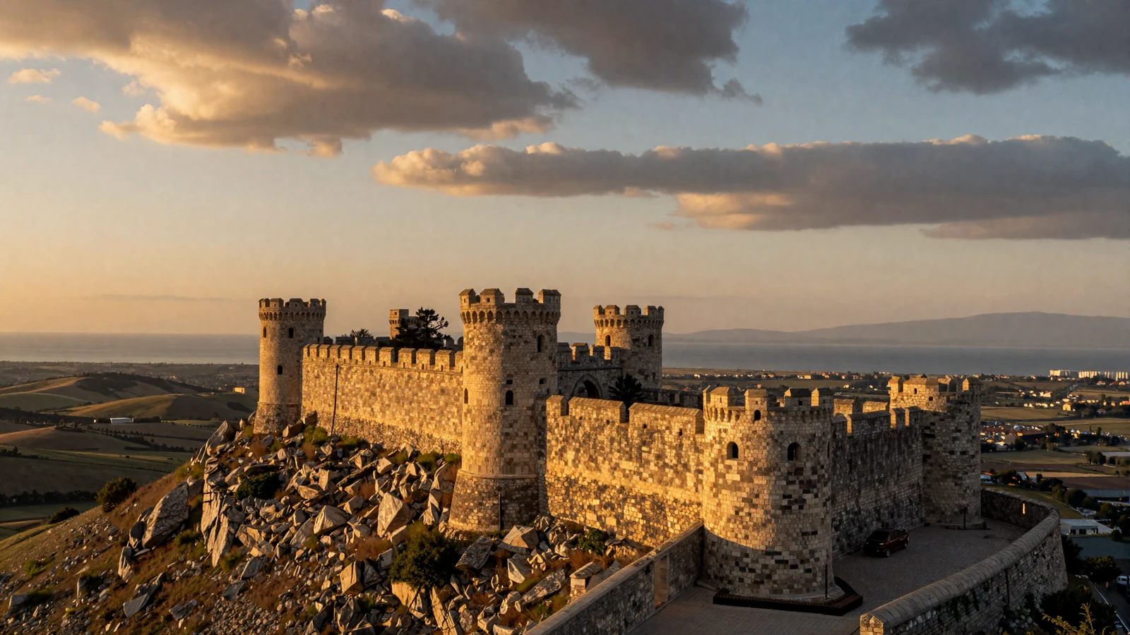 Guaita fortress on Mount Titano in San Marino at golden hour overlooking Italian hills for San Marinese women dating