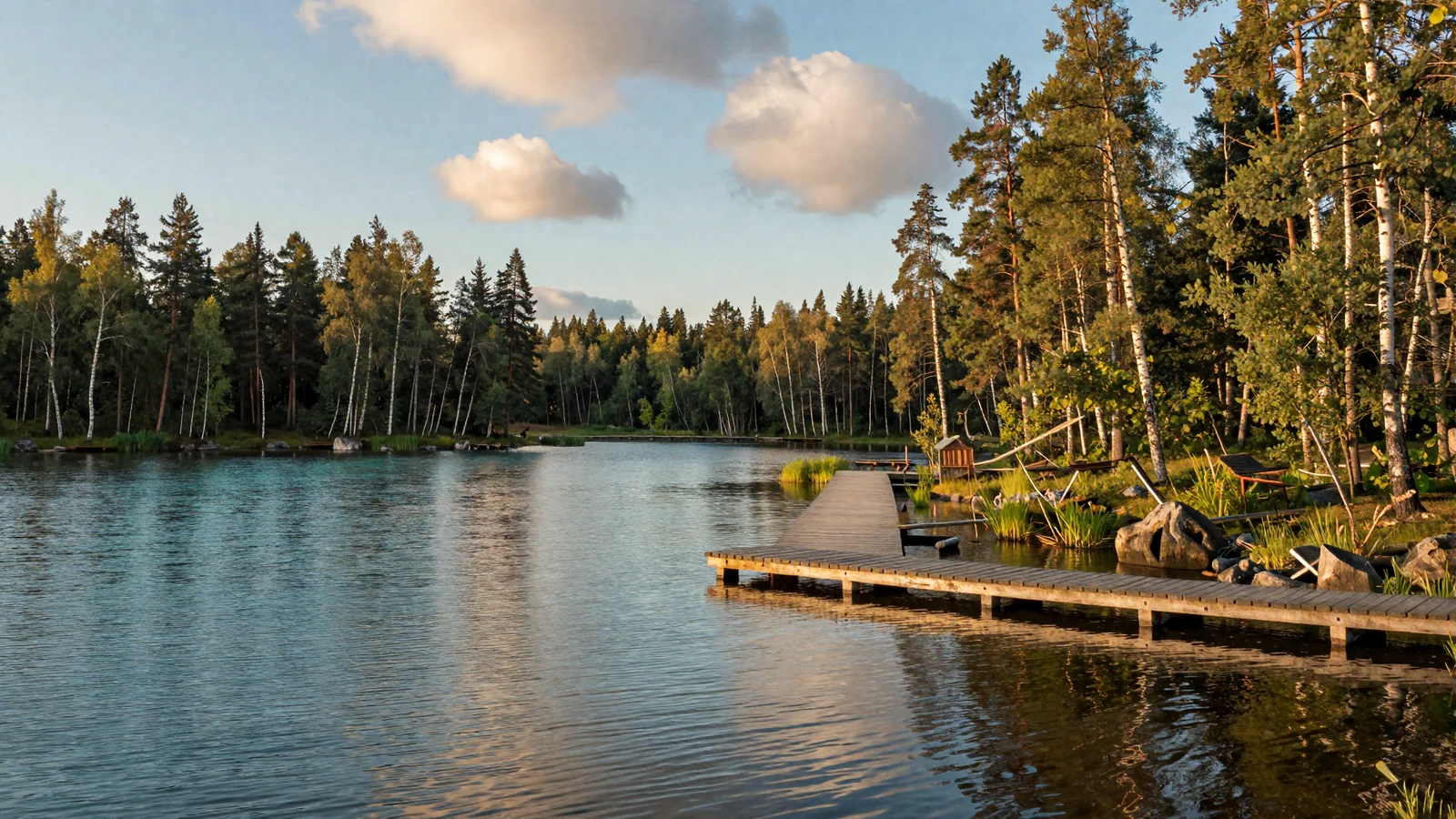 Serene Finnish lakeland landscape at golden hour perfect for Finnish women dating romance