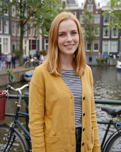 Dutch woman Emma beside an Amsterdam canal