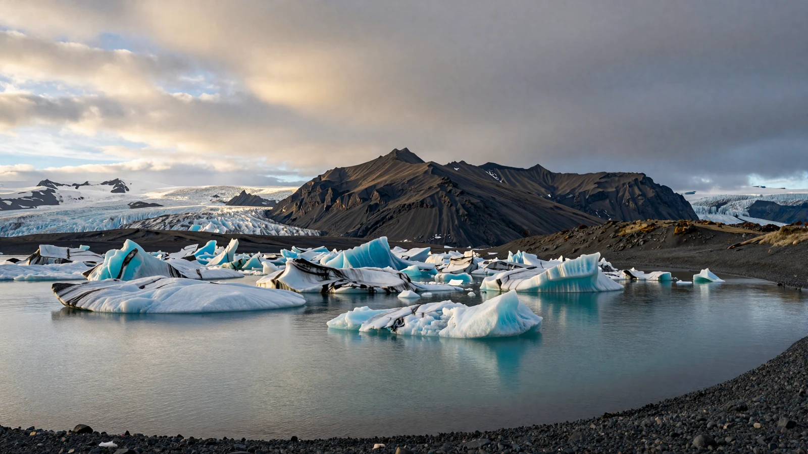 Dramatic Icelandic glacier lagoon landscape with icebergs and volcanic mountains for Icelandic women dating