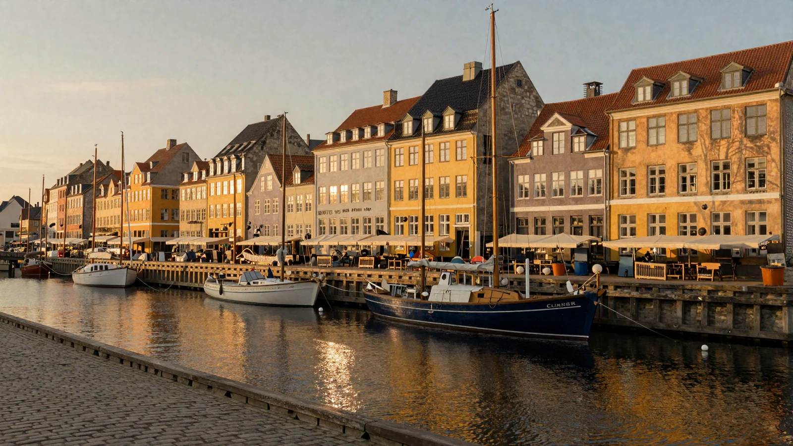 Colorful Nyhavn harbor in Copenhagen Denmark at golden hour for Danish women dating