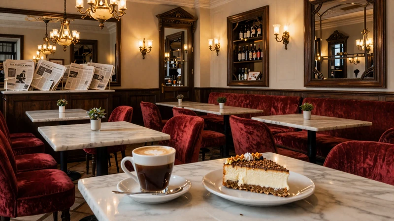 Traditional Viennese coffeehouse interior with marble tables and Sachertorte perfect for Austrian dating