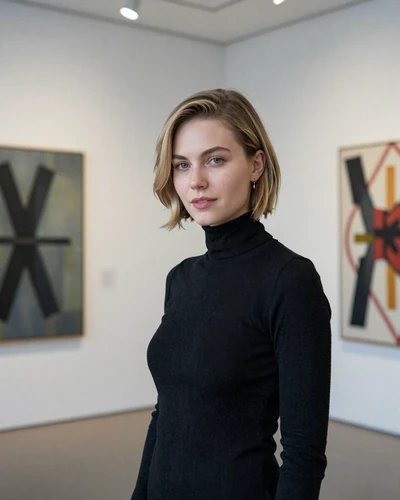 German woman Nora in a modern Düsseldorf art gallery