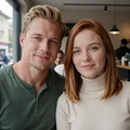 David and Anna smiling at a modern cafe in Berlin