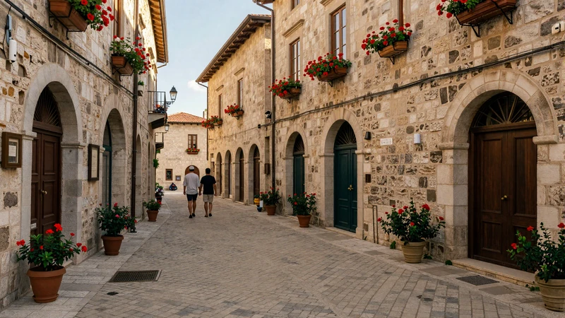 Charming cobblestone street in San Marino old town with medieval architecture perfect for romantic walks
