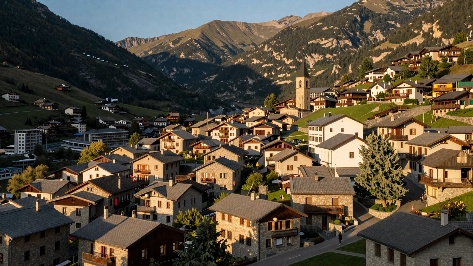 Panoramic view of Andorra la Vella nestled in the Pyrenees mountains at golden hour for Andorran women dating
