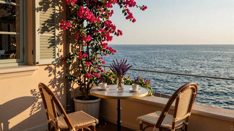 Romantic cafe terrace in Monaco overlooking Mediterranean sea ideal for dating Monacan women